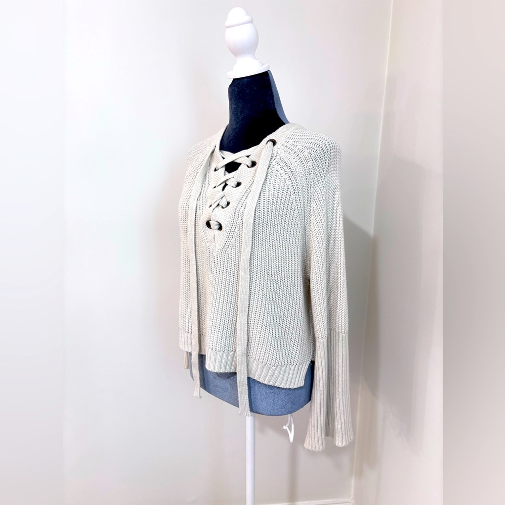 Main Strip Ivory Sweater With Lace-Up Neck Detail Size S
